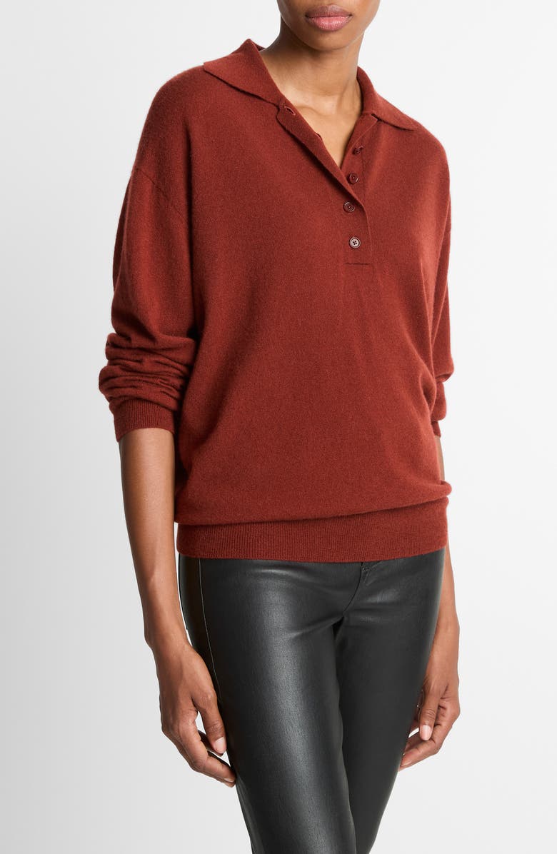 Vince Cashmere & Silk Polo Sweater, Alternate, color, Sienna