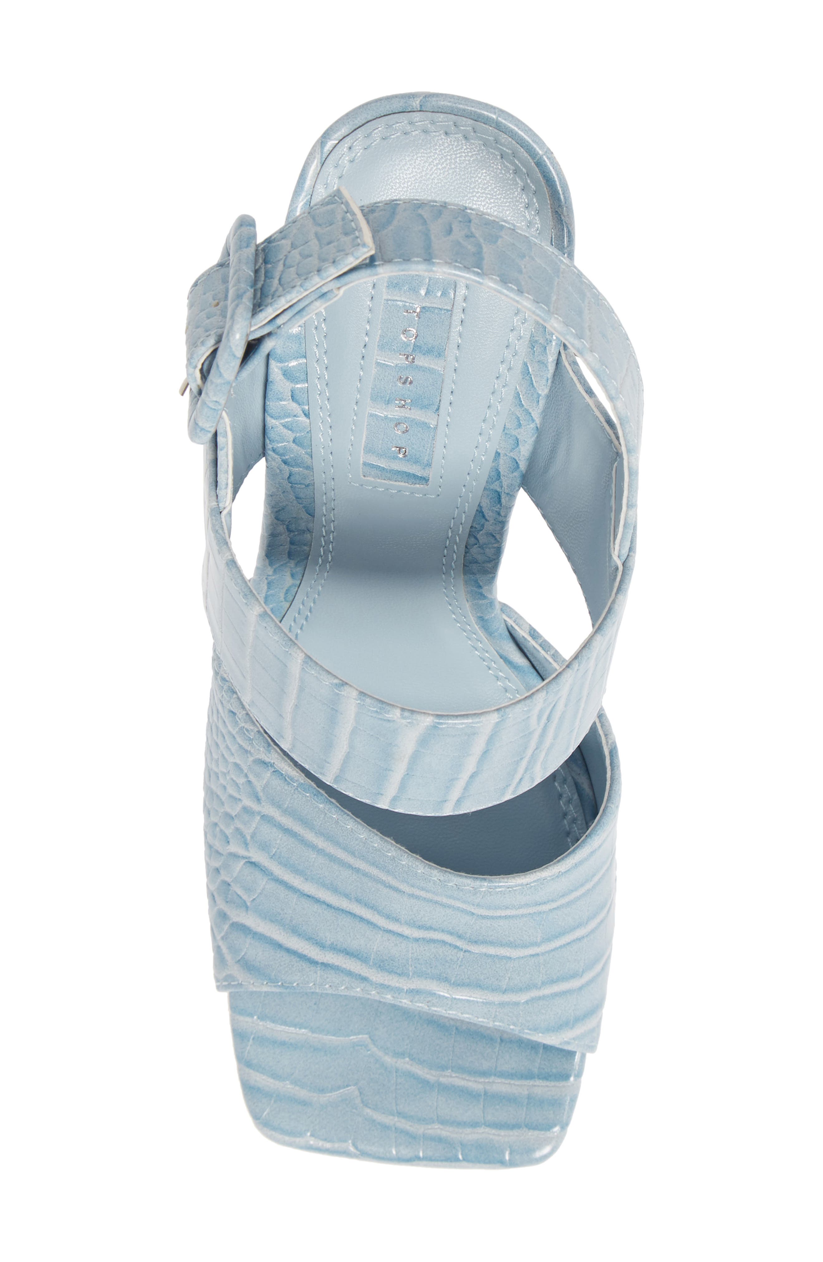 Natasha Crocodile Embossed Flare Heel Sandal, Alternate, color, LIGHT BLUE
