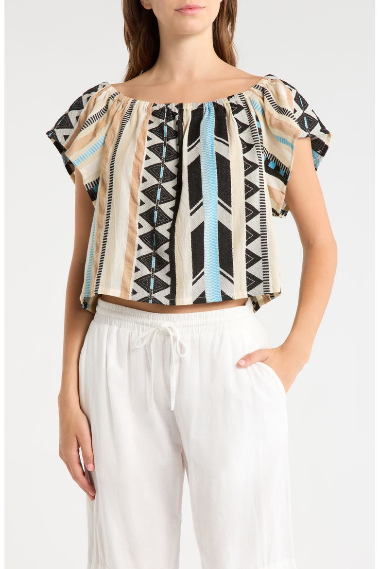 Ruffle Off the Shoulder Top, Main, color, NEUTRAL AZTEC