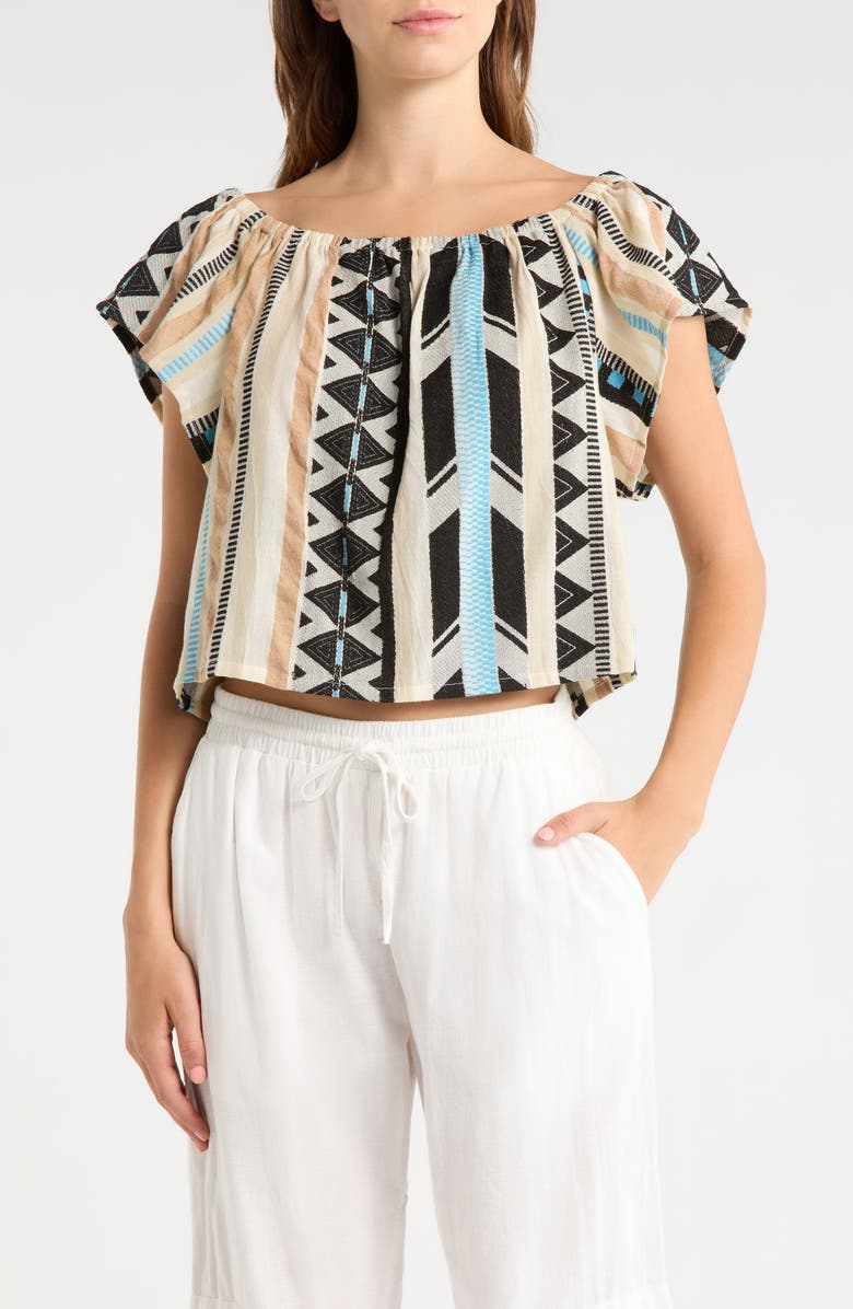 Elan Ruffle Off the Shoulder Top, Main, color, Neutral Aztec