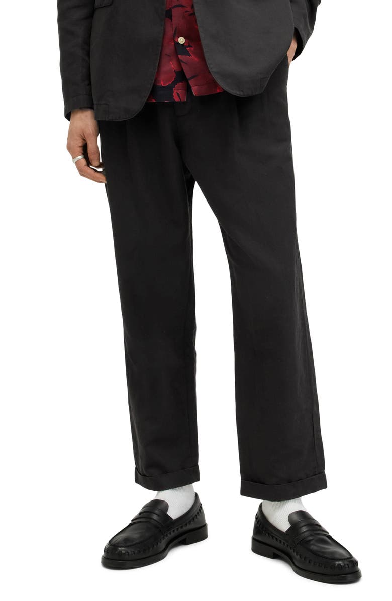 AllSaints Sainte Pleated Cotton & Linen Pants, Main, color, Licorice Black