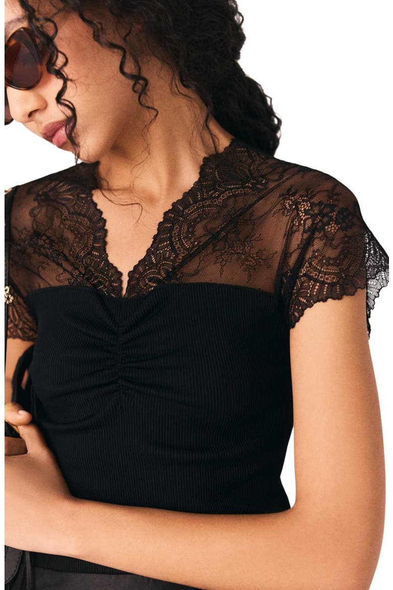 Jersey top with lace trim, Alternate, color, Black