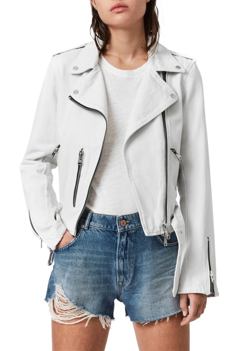 Balfern Denim Biker Jacket, Main, color, STONE WHITE