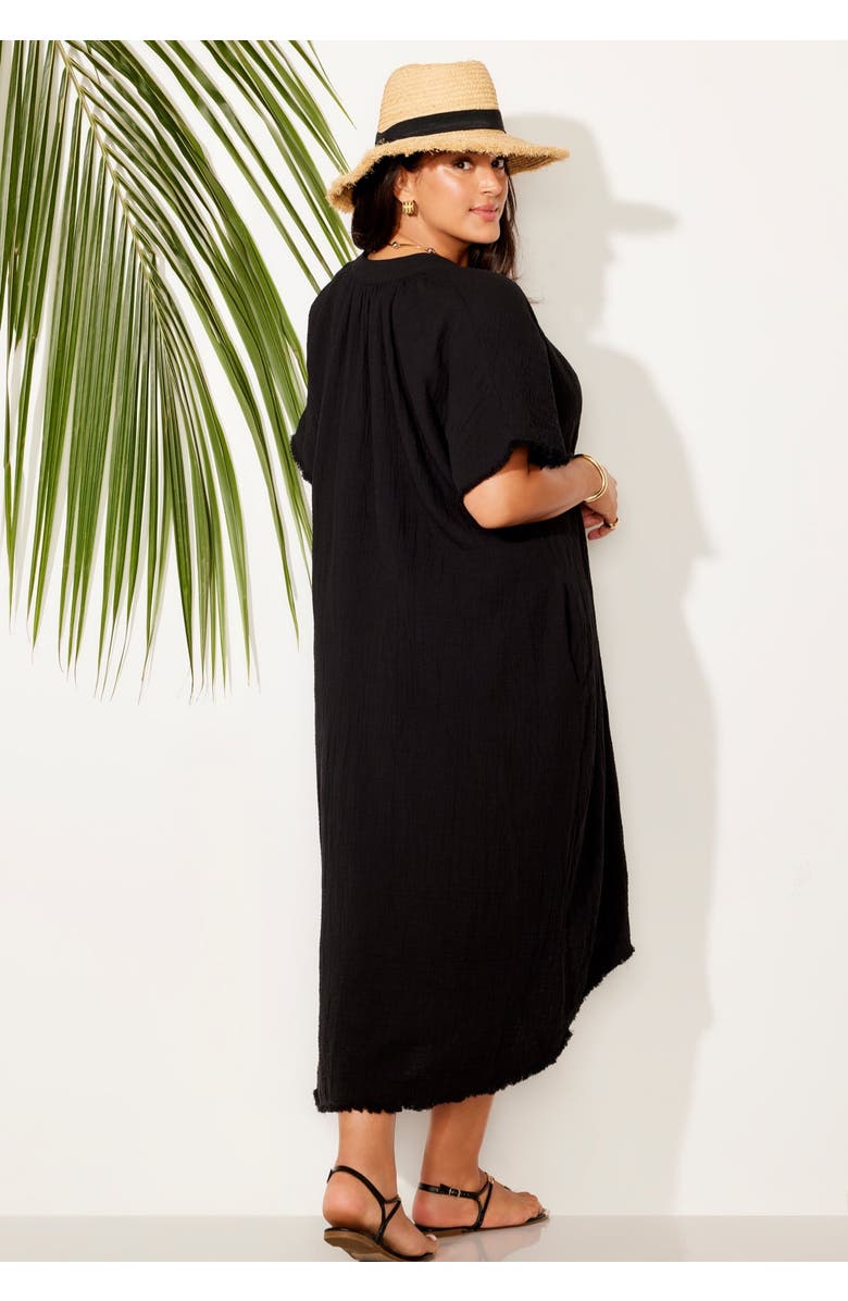Swimsuits for All Cotton Gauze High-Low Sun Dress Cover Up, Alternate, color, Black