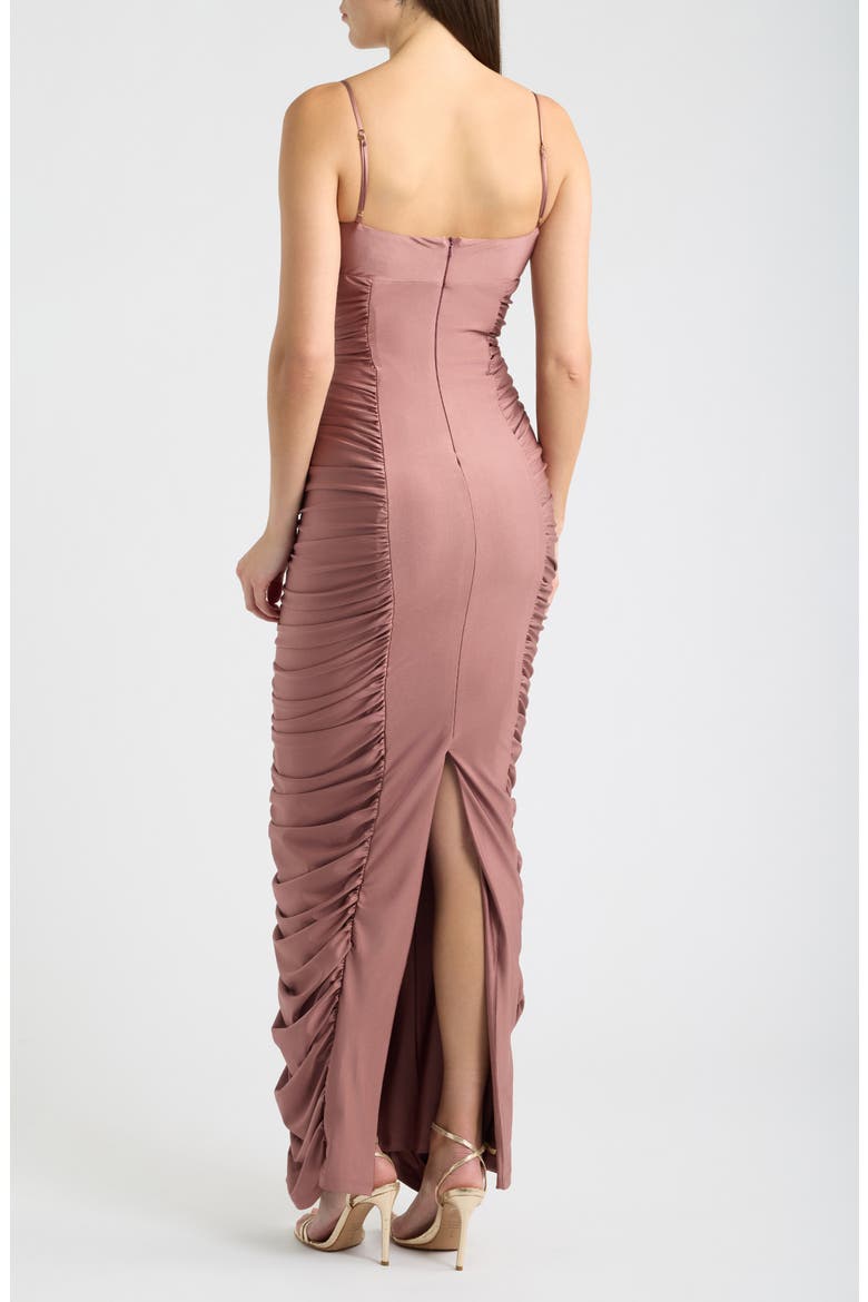 Amoria Stretch Satin Body-Con Gown, Alternate, color, DUSK