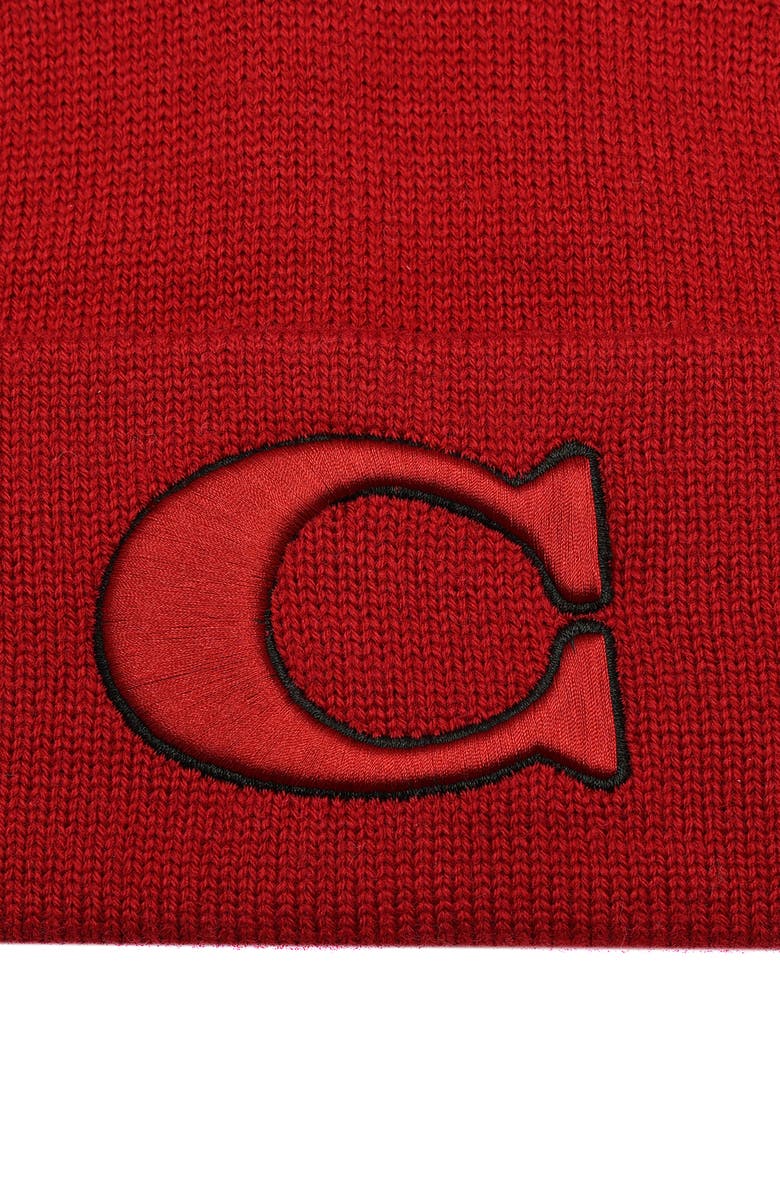 COACH Varsity C Cuff Beanie, Alternate, color, Cherry