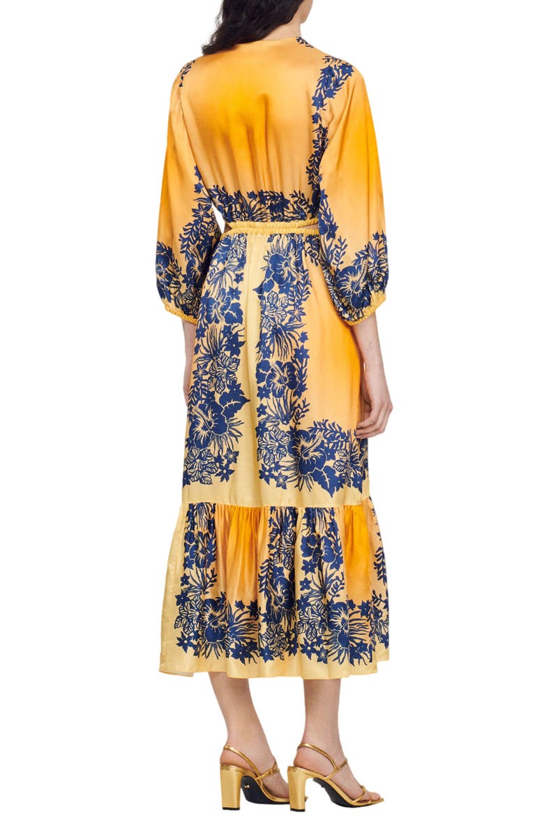 SANDRO Willow Floral Border Print Dress, Alternate, color, Orange