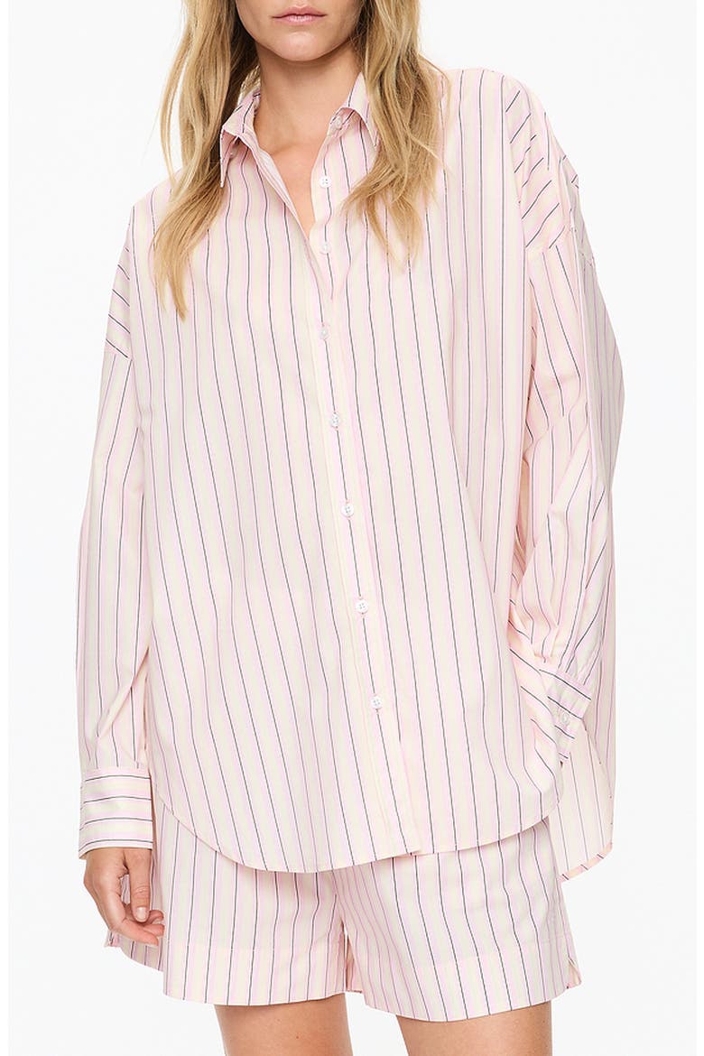 Mara Stripe Organic Cotton Button-Up Shirt, Main, color, CANDY FLOSS/BLACK/WHITE