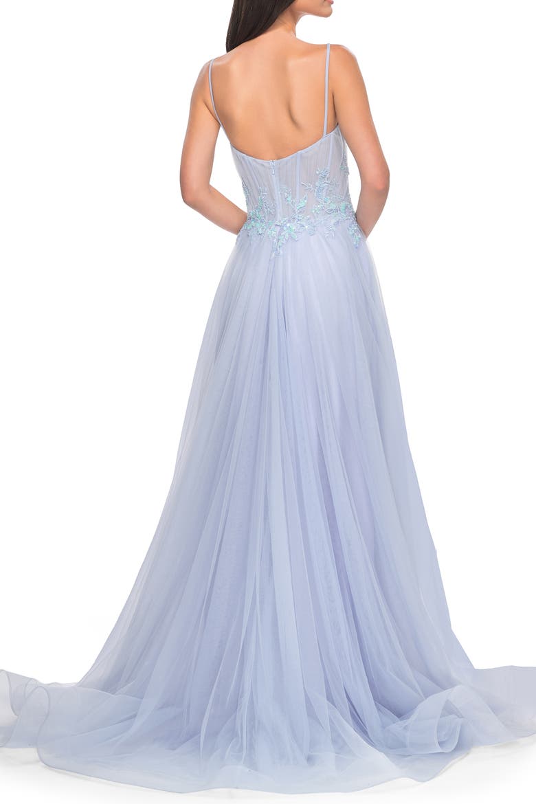 Tulle A-line Dress with Beaded Lace Waist and Square Neckline, Alternate, color, Light Periwinkle