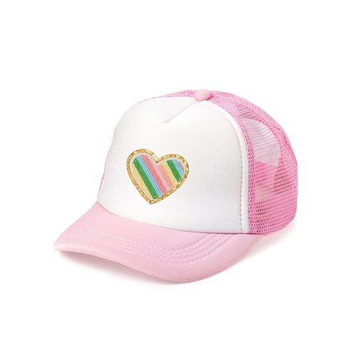 Sweet Wink Babies'  Rainbow Heart Patch Trucker Hat In Pink