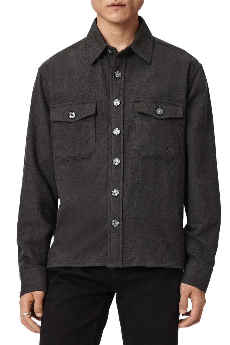 Haiku Long Sleeve Cotton Flannel Shirt, Main, color, CHARCOAL MARL