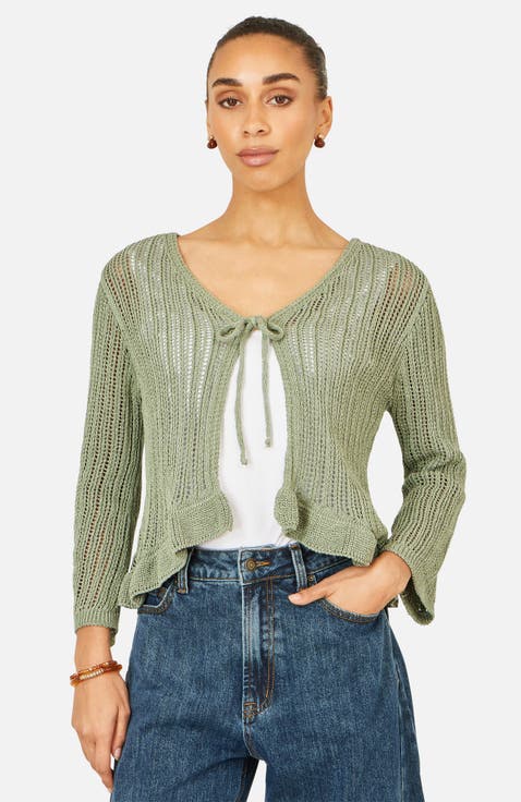 Tie Front Pointelle Cardigan