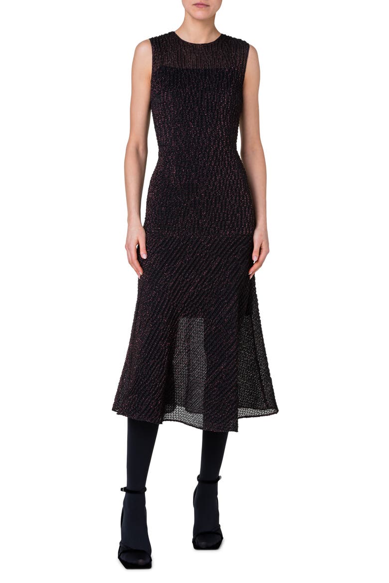 Metallic Knit Midi Dress, Main, color, BLACK-CRIMSON