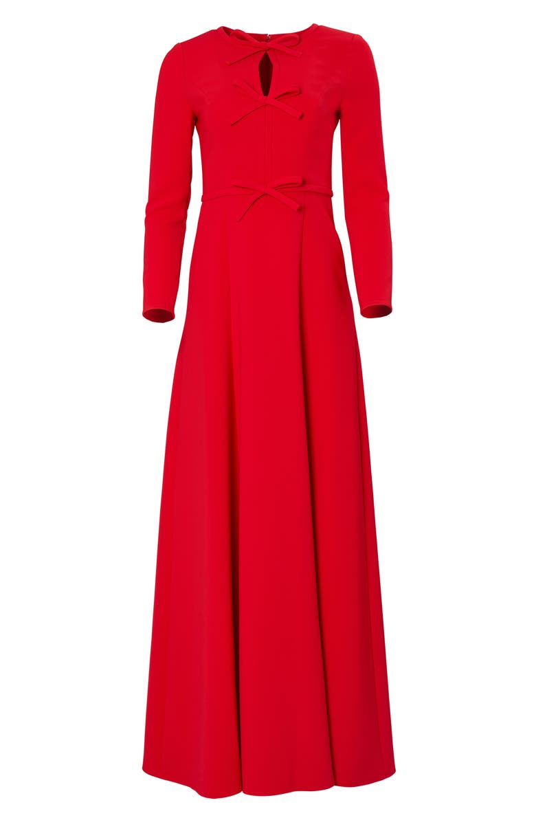 Carolina Herrera Pleated Triple Bow Cutout Long Sleeve Gown, Alternate, color, Poppy