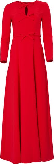 Pleated Triple Bow Cutout Long Sleeve Gown