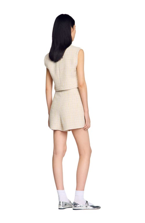 Sandro Decorative Tweed Shorts In Yellow/ecru