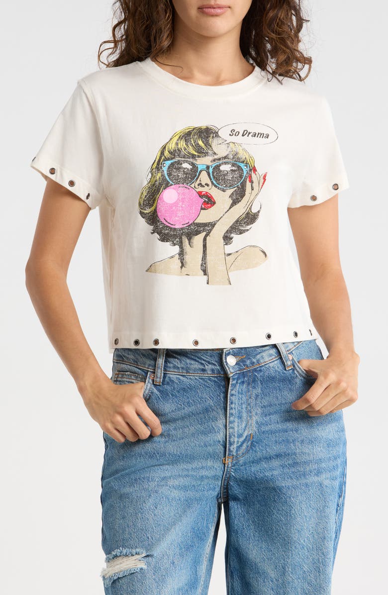 Madden Girl Grommet Hem Graphic T-Shirt, Main, color, Whisper White Combo