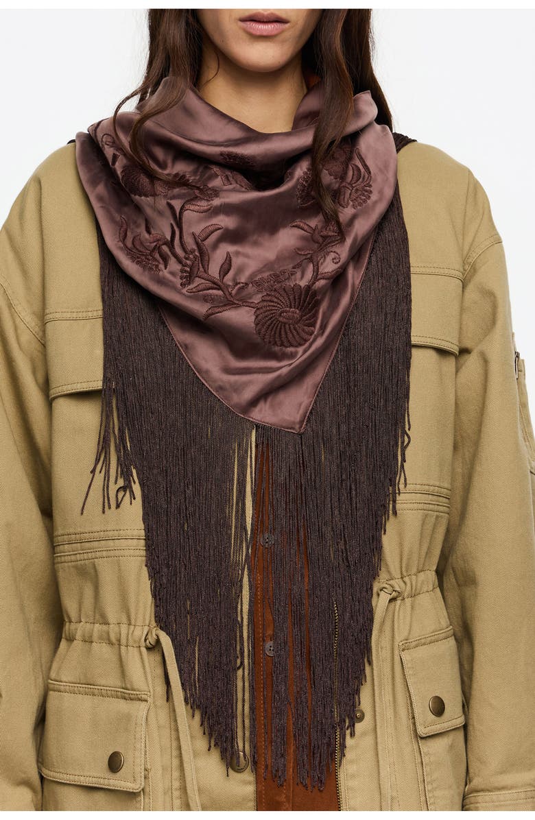 Bimba y Lola Fringed Scarf, Alternate, color, Brown