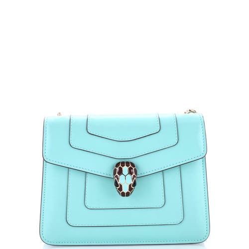 Pre-owned Bvlgari  Bvlgari Serpenti Forever Square Shoulder Bag Leather Small In Blue