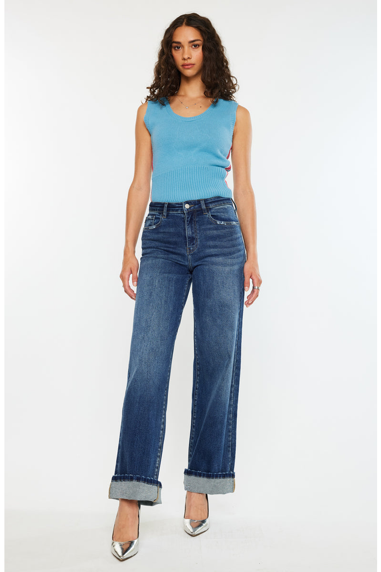 Tiara Essentials High Rise Wide Leg Jeans, Main, color, Dark Wash