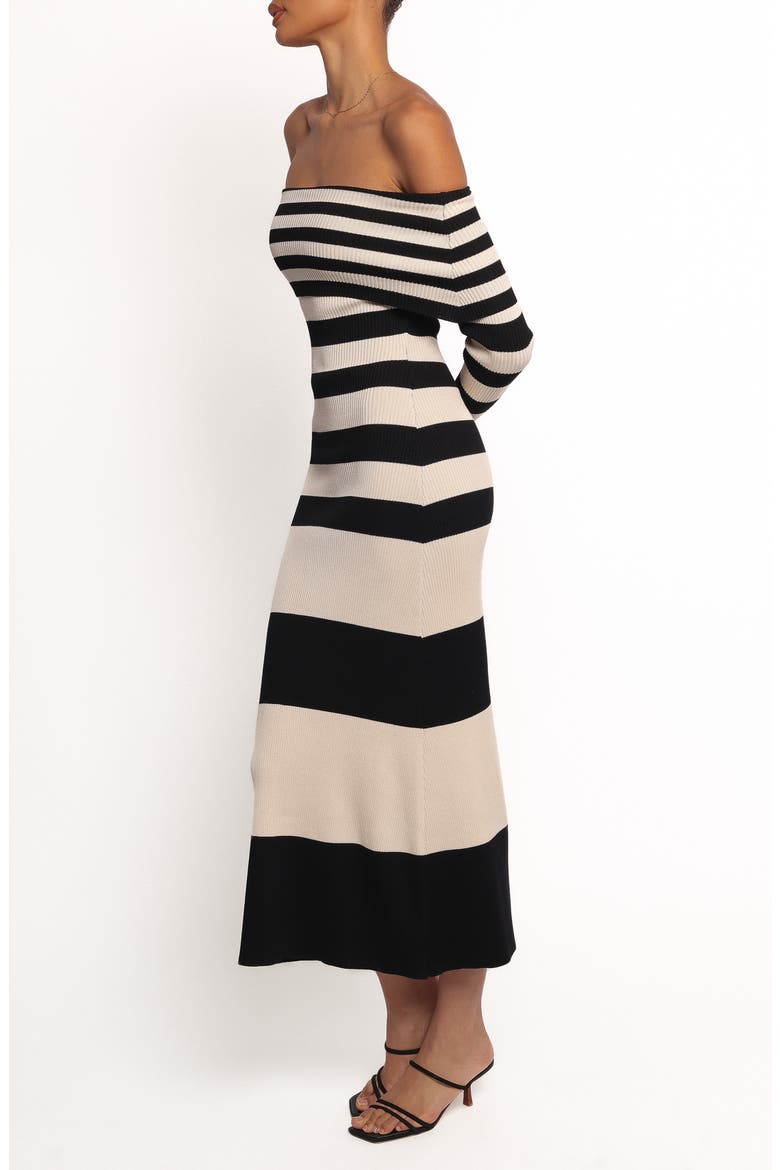 Banks Off the Shoulder Sweater Dress, Alternate, color, BLACK CREAM STRIPE
