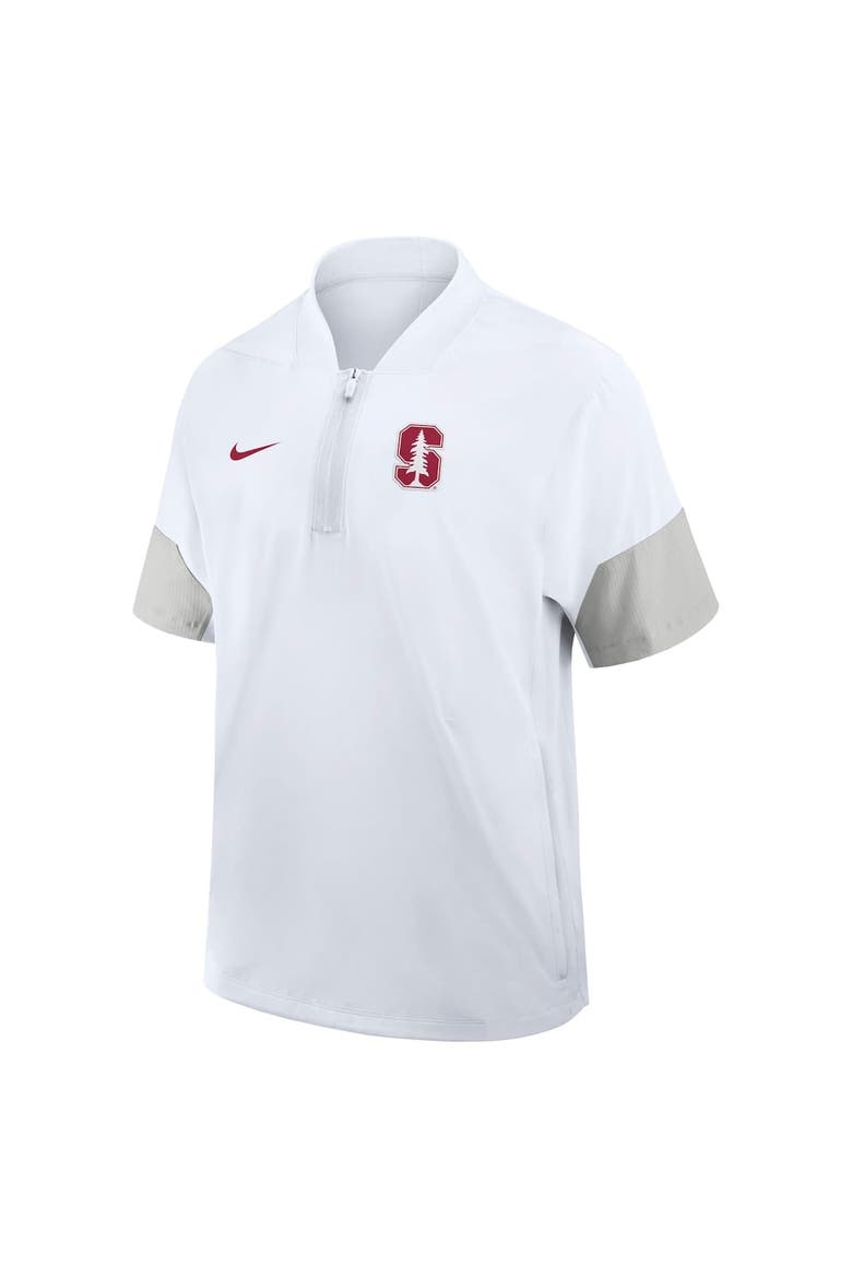 Men's Nike White Stanford Cardinal 2025 Sideline Short Sleeve Quarter-Zip Coach Jacket, Alternate, color, White