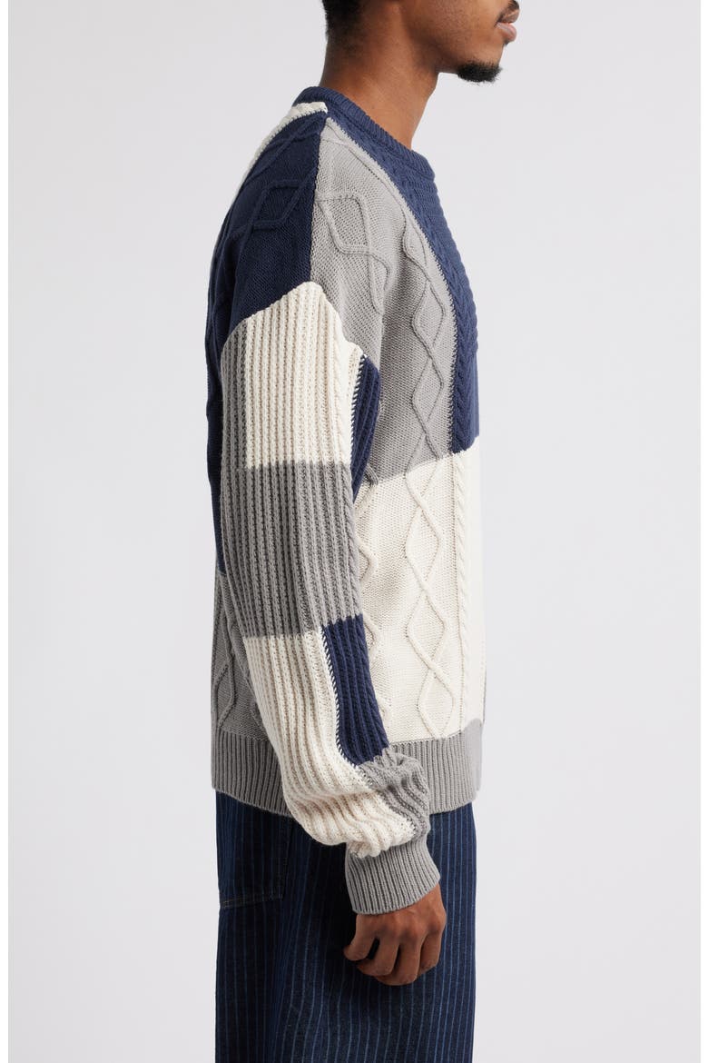 Patchwork Mixed Stitch Sweater, Alternate, color, NAVY