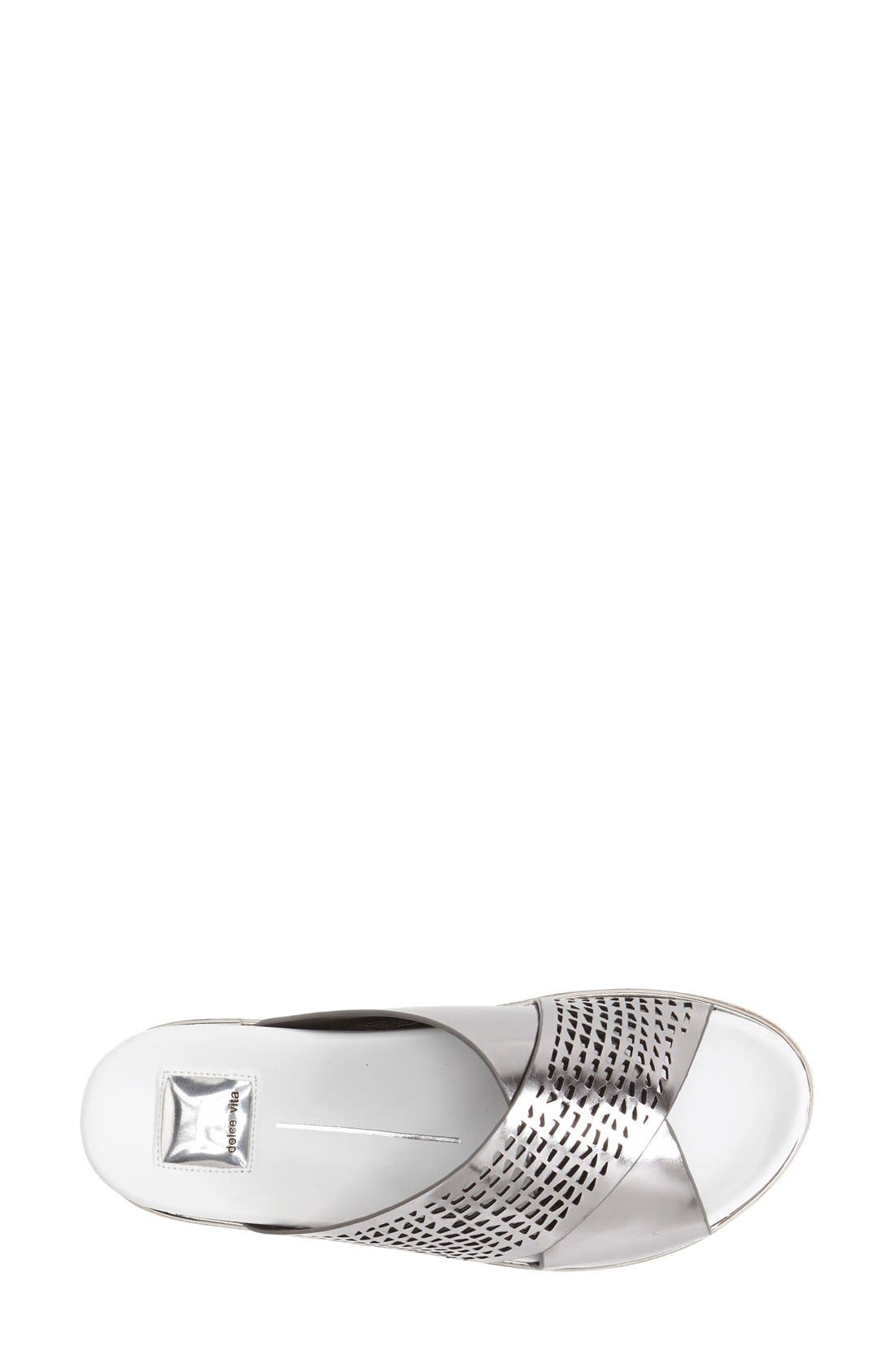 'Shaye' Perforated Leather Slide Sandal, Alternate, color, SILVER SPECCHIO