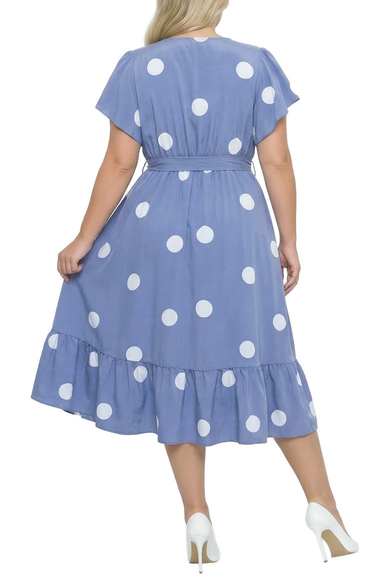 Polka Dot Belted Midi Dress, Alternate, color, BLUE
