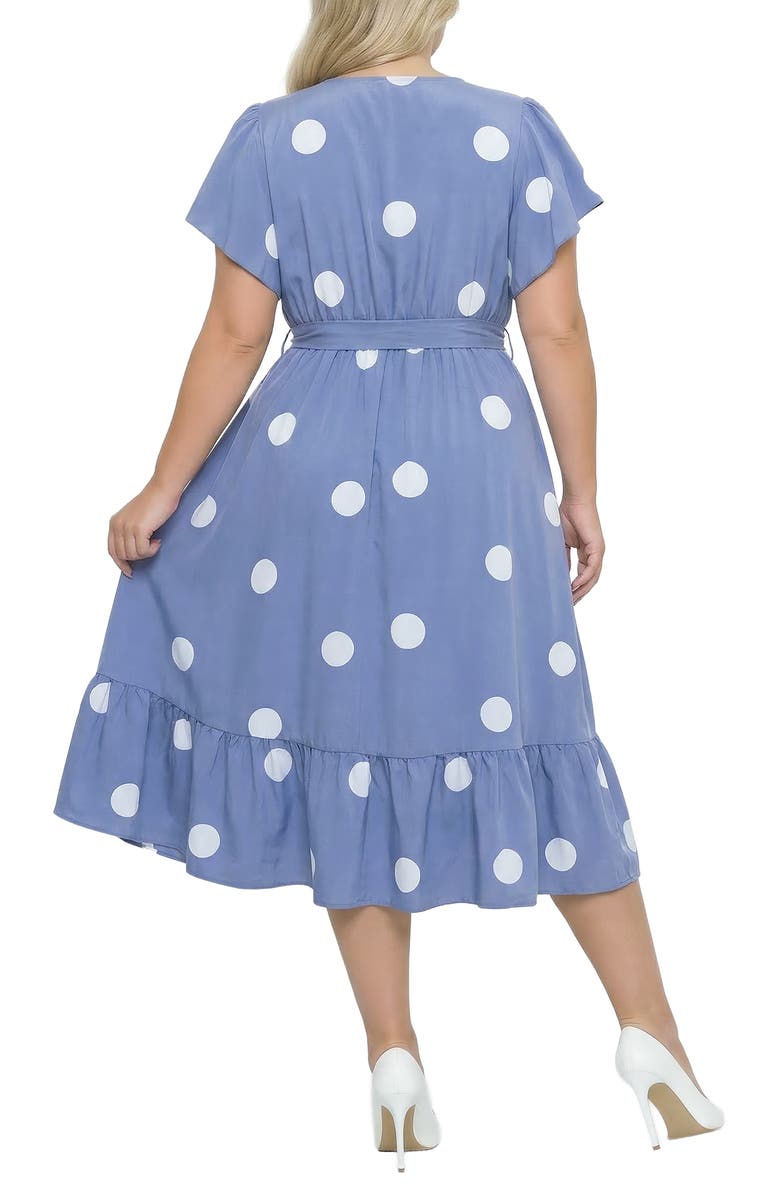 Standards & Practices Polka Dot Belted Midi Dress, Alternate, color, Blue