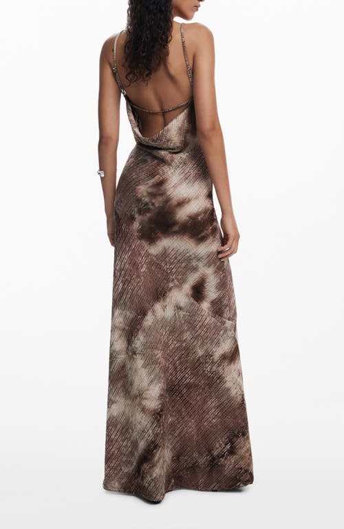 Desigual Cowl Neck Ribbed Maxi Dress In Brown