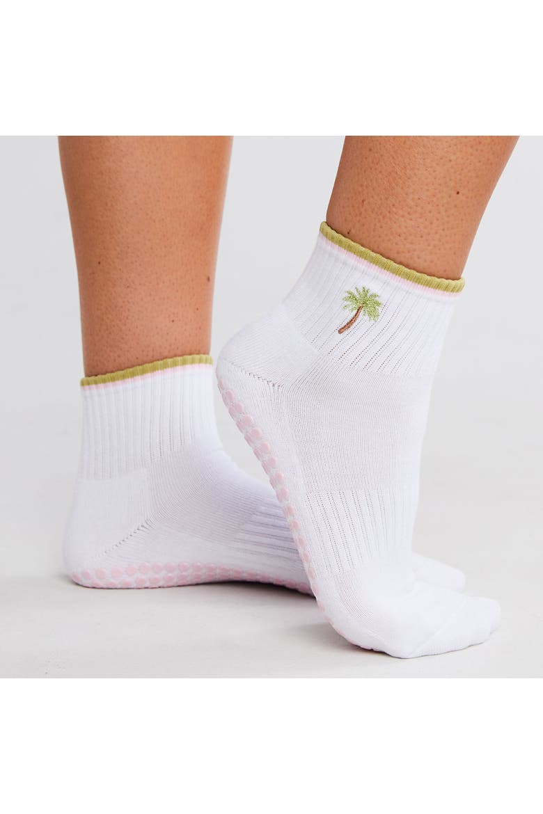 Palm Tree Grip Socks, Main, color, White