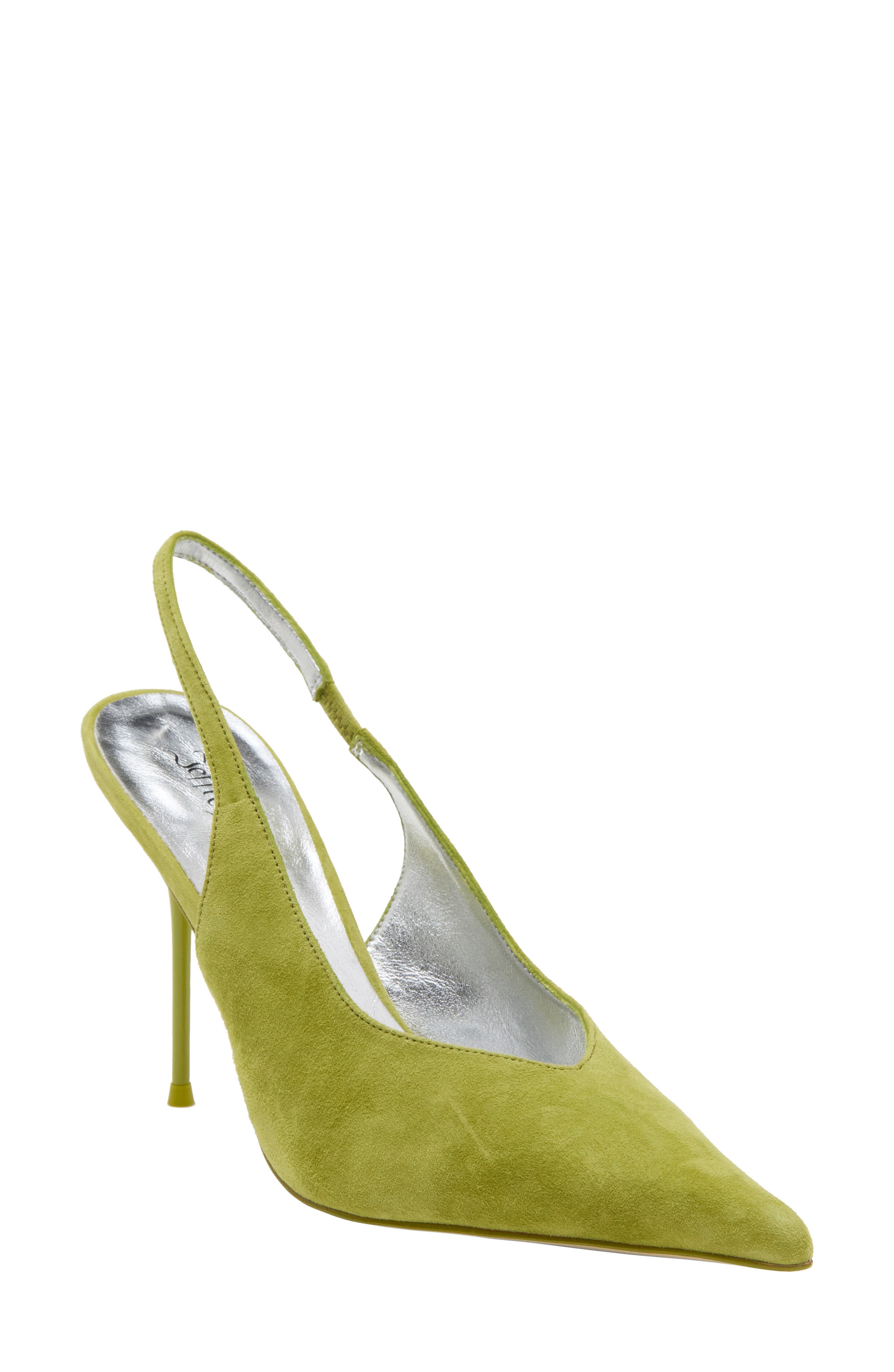 Pucker Leather Slingback Pump, Main, color, BRIGHT CHARTREUSE SUEDE
