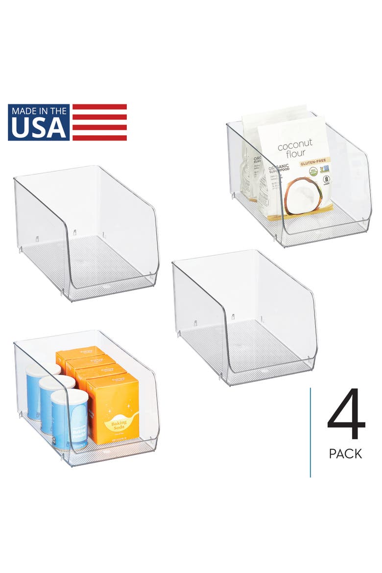 Clear Plastic Stackable Open Front Storage Bin, Easy Access Organizer for Pantry or Cabinet, 4-Pack, Alternate, color, Clear