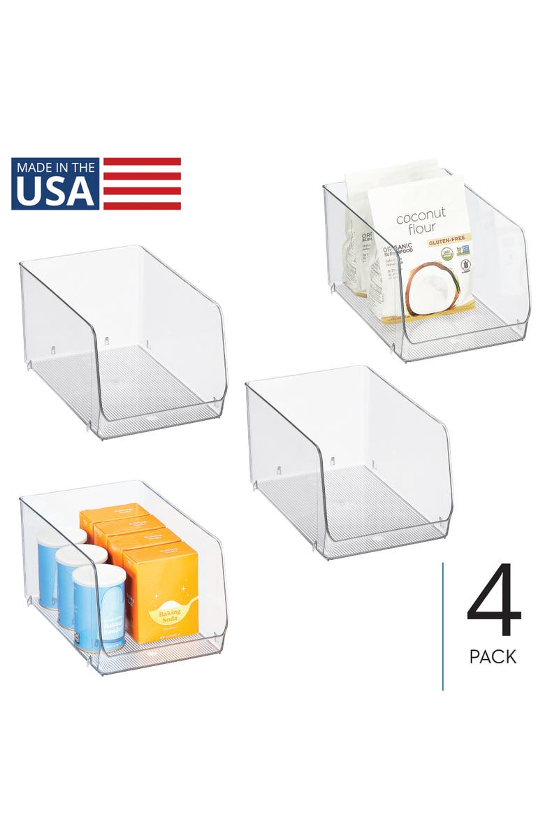 iDesign Clear Plastic Stackable Open Front Storage Bin, Easy Access Organizer for Pantry or Cabinet, 4-Pack, Alternate, color, Clear