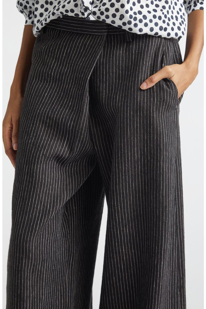 Oversize Crossover Pinstripe Linen & Virgin Wool Pants, Alternate, color, BROWN STRIPE