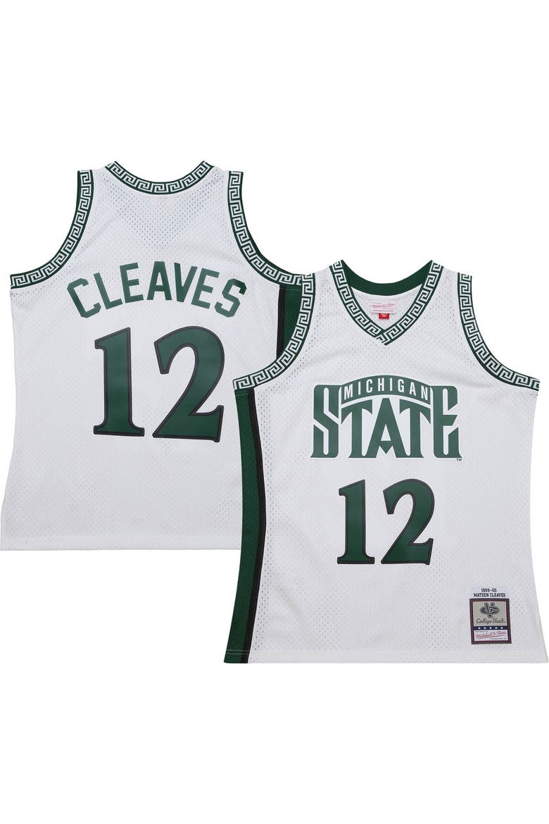 Men's Mitchell & Ness Mateen Cleaves White Michigan State Spartans 125th Basketball Anniversary 1999 Throwback Fashion Jersey, Main, color, White