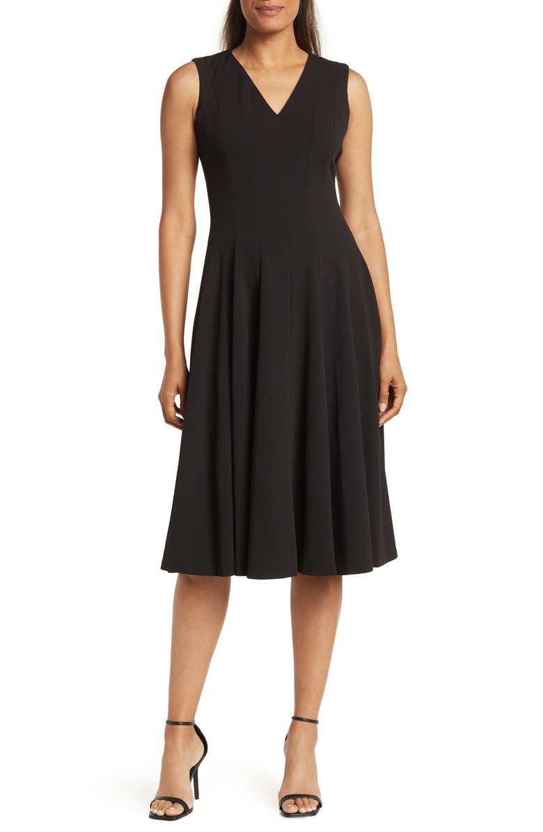 Calvin Klein V-Neck Sleeveless Fit & Flare Midi Dress, Main, color,