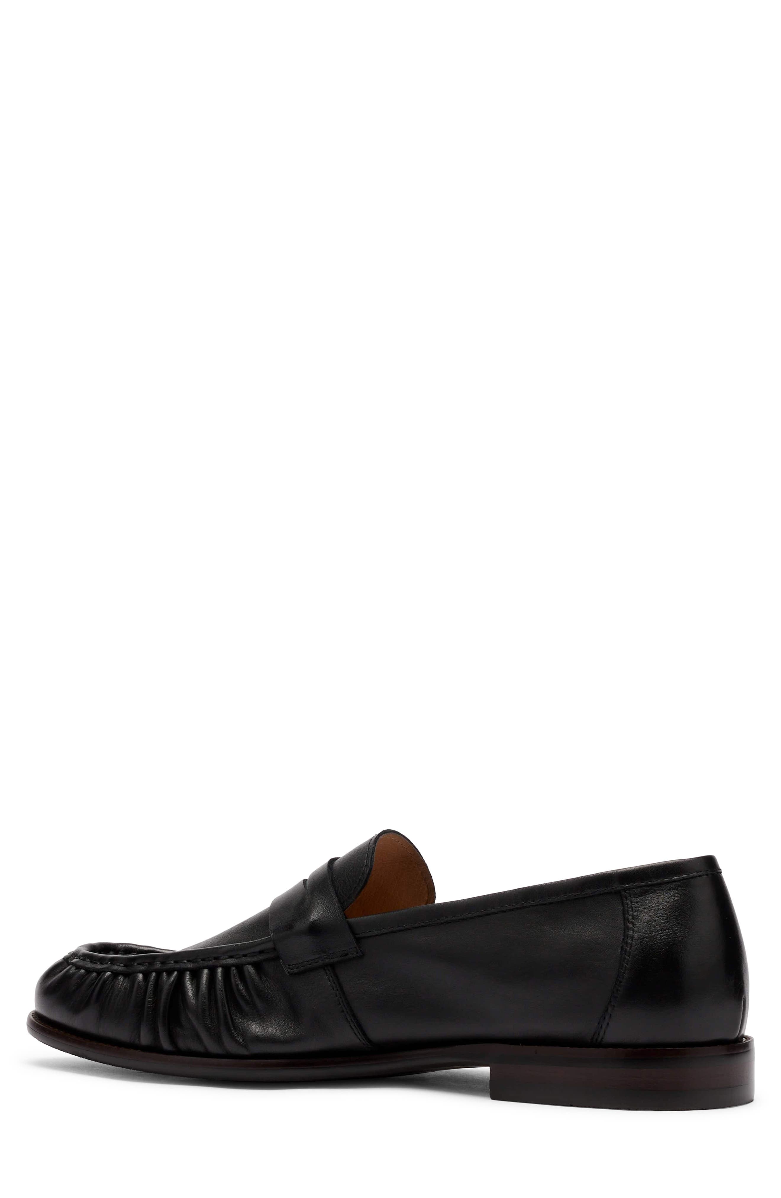 Kennedy Pleated Leather Penny Loafer, Alternate, color, BLACK