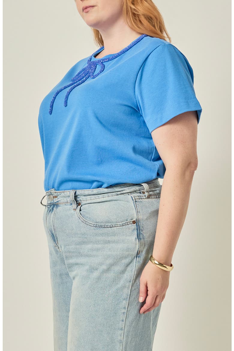 Beaded Bow Cotton T-Shirt, Alternate, color, BLUE
