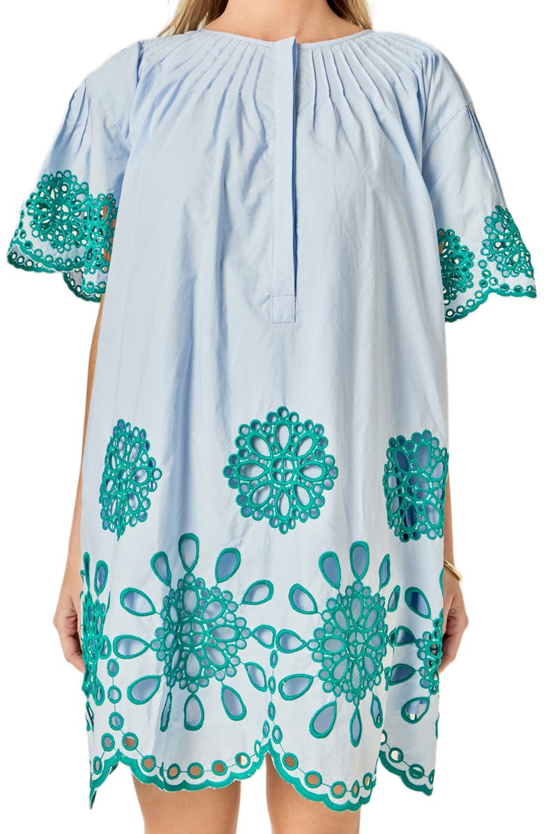 English Factory Embroidered Eyelet Shift Dress, Alternate, color, Powder Blue