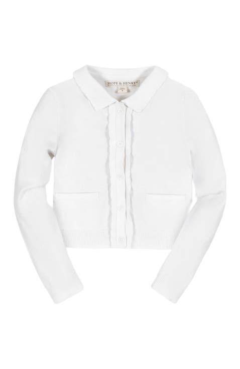 Girls' Organic Scallop Edge Cardigan, Kids