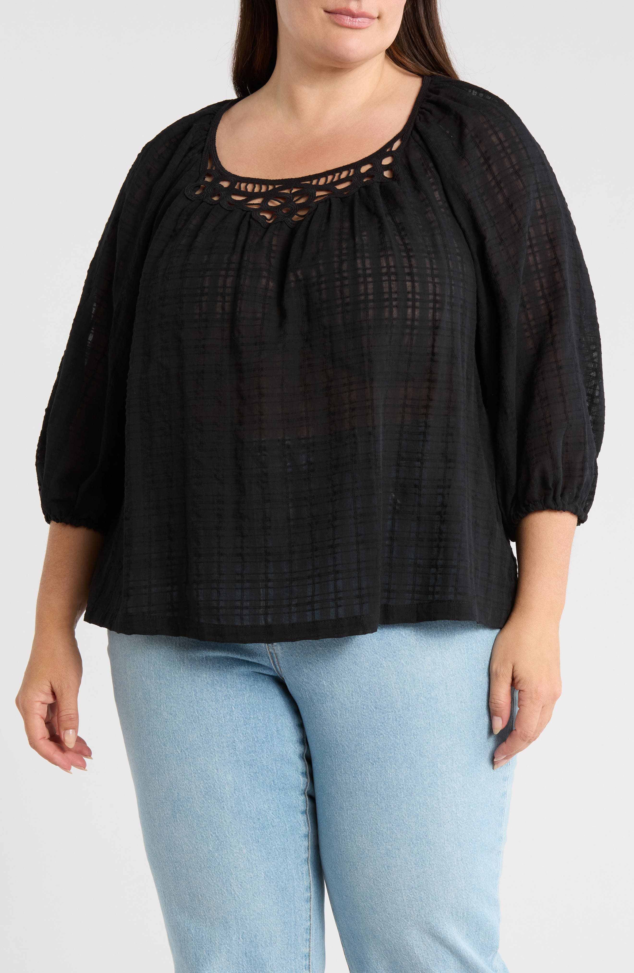 MAX STUDIO Lace Yoke Top