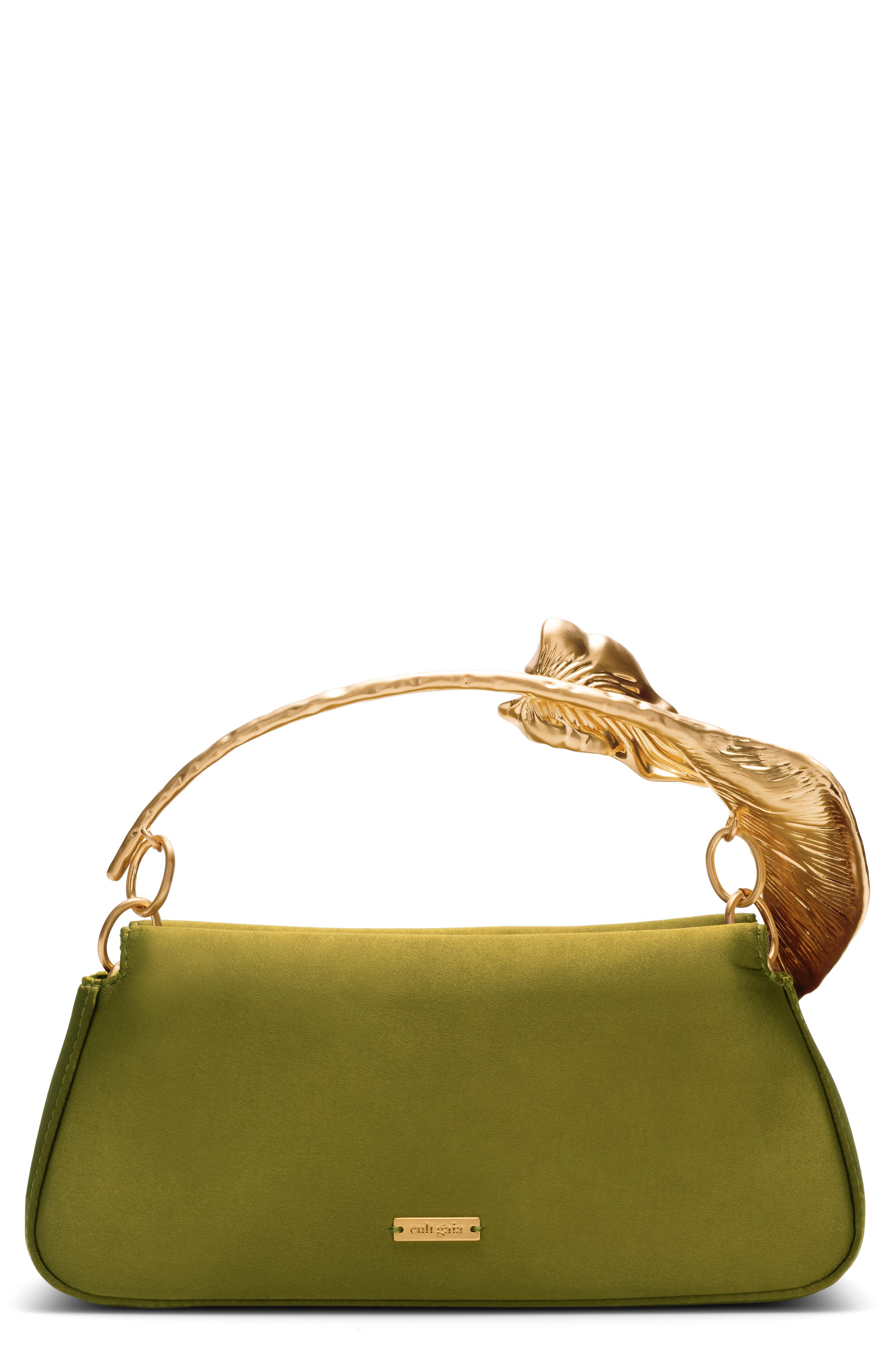 Calla Top Handle Satin Clutch, Main, color, DARK CHIVE