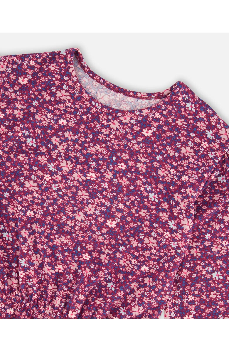Deux par Deux Little Girl's Elastic Waist Tunic Burgundy Printed Little Flowers, Alternate, color, 