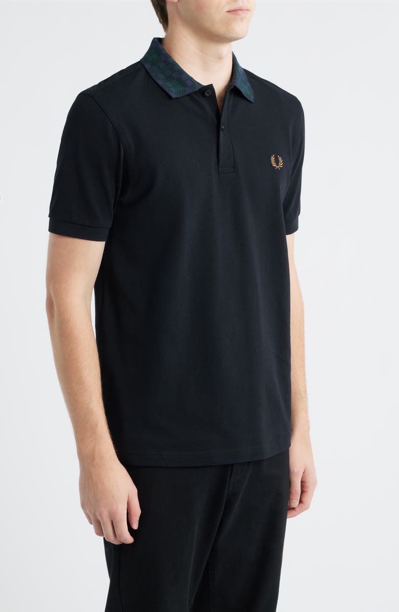 Fred Perry Blackwatch Tartan Collar Cotton Piqué Polo, Alternate, color, Black