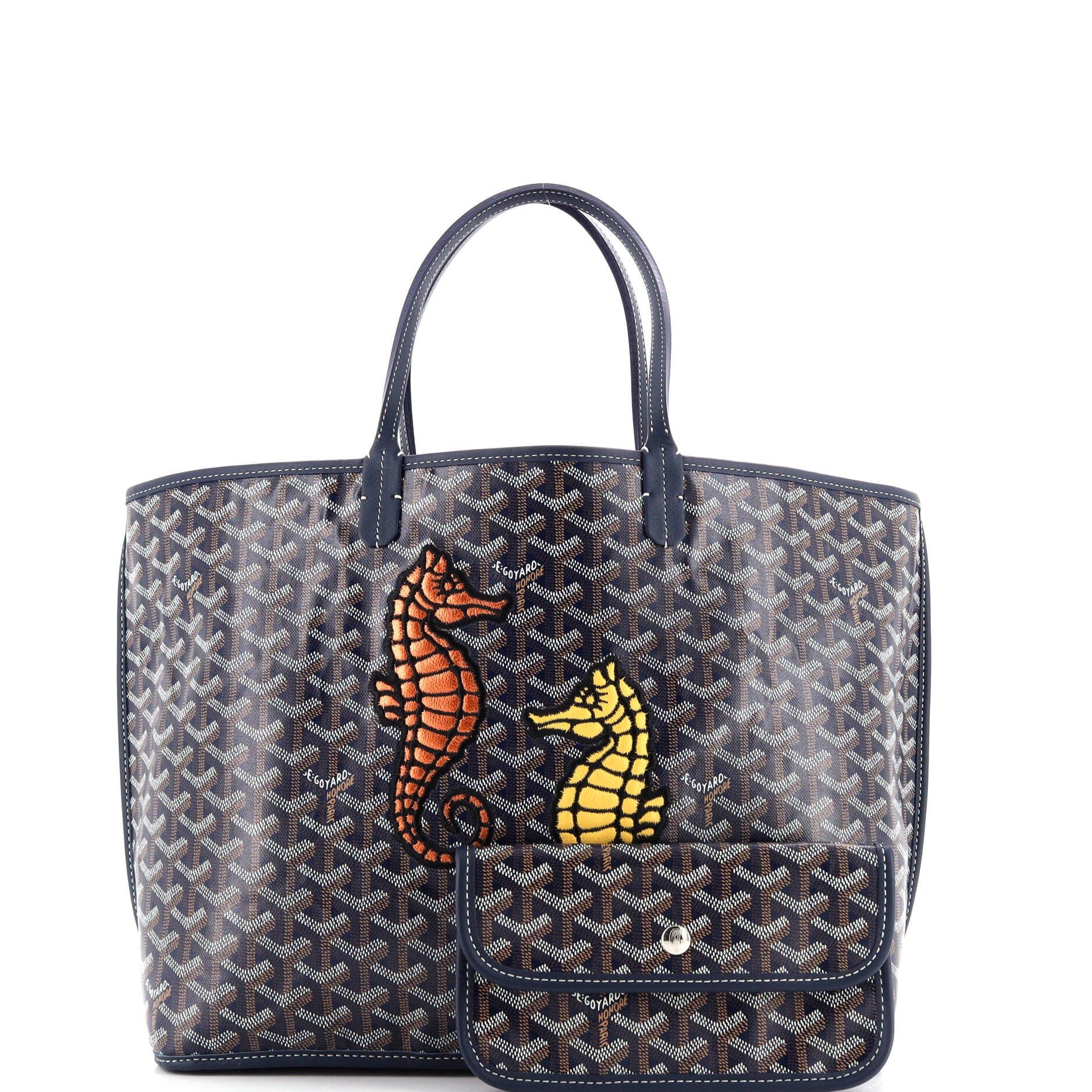 Pre-Owned Goyard Anjou Reversible Tote Embroidered Coated Canvas PM, Alternate, color, Blue