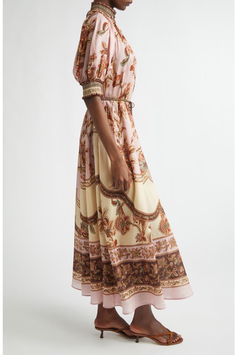 Aster Print Billow Silk Maxi Dress, Alternate, color, MAUVE JACOBEAN