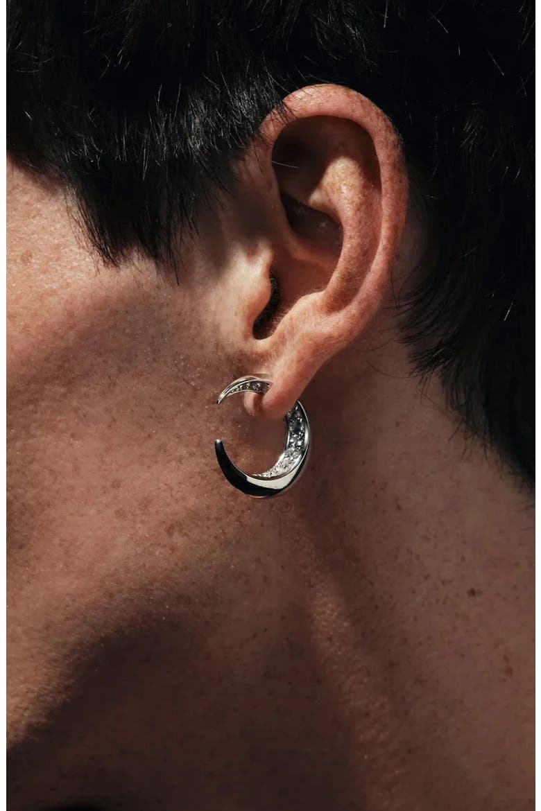 Crescent Moon Bypass Hoop Earrings, Alternate, color, 925 STERLING SILVER