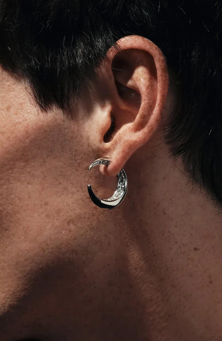 Awe Inspired Crescent Moon Bypass Hoop Earrings, Alternate, color, 925 Sterling Silver
